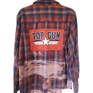 Red Camel Mens Flannel Shirt Top Gun Distressed Bleached XL Grunge 90s plaid